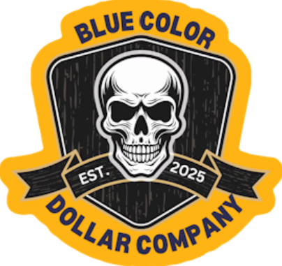 STICKER - Skull with Banner - Blue Color Dollar Co.